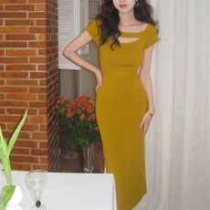 구디프 쿨 가슴트임 슬림핏 슬릿 롱원피스