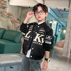 男童文字印花賽車外套