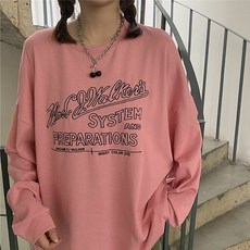 여성용 SYSTEM 레터링 쫀쫀한 봄가을 라운드 긴팔 티셔츠