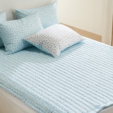 gBEDDING Flowerholic 60支棉壓紋印花床墊+棉被+枕頭, 藍色