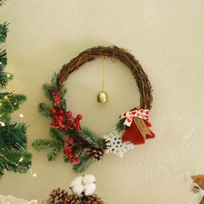 聖誕蓬鬆木質花環掛飾, 紅色, 1個