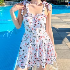 더시럽 女士復古浪漫連身泳衣, 白色