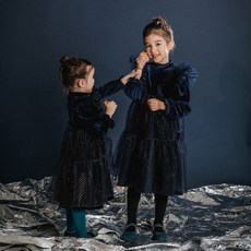 아뚜아 여아용 벨벳 프릴 튤 드레스