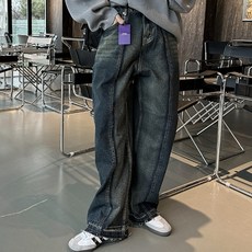 男款 Mentiz 毛邊開衩寬版牛仔褲