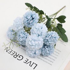 마벨인홈 조화 고급 단아한 수국 꽃다발, 3개, 라이트 블루