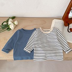 JOYMULTI 幼兒素色條紋T恤2件組