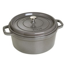 staub IH電磁爐適用Gogotte圓雙耳鑄鐵鍋, 1個, 28cm, 灰色