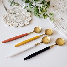 Bogen 可愛茶匙 黑色 + 白色 + 芥末黃 + 胡蘿蔔色 套組 金色 B, 茶匙 4款, 1套