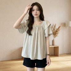 인피어스 여성용 플러스사이즈 스퀘어넥 커버 블라우스 I263-0190
