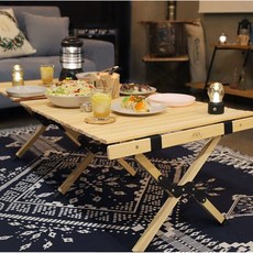 모아캠핑 네추럴 브라언컬러 소나무 감성 우드 롤 테이블, 혼합색상