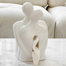 Mirnoa 簡約現代情侶戀人雕像面紙盒 MMM3473, 白色