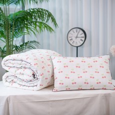 아띠블랑 아동용 순면 베개 + 차렵이불 세트, 달콤체리