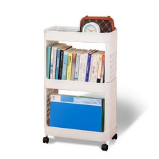 Mabel In Home Dmore 善用空間窄版移動式推車收納架, 白色, 3層