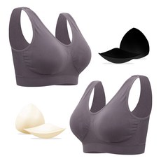 맬러뮤트 여성용 빅사이즈 노와이어 요가 스포츠 브라 2종 + 볼륨패드 2cm 2종 세트