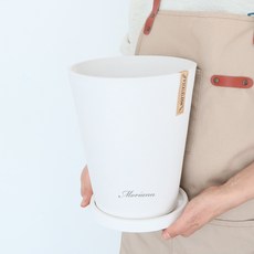 MORIANN 大理石紋彩色霧面塑膠花盆 + 底盤套組, 1組, 乳白色