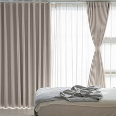 Blindmake 記憶塑形 99.99% 遮光窗簾 天然亞麻 掛鉤式 2件組, 自然米色