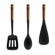 Bargensteiger Flexibel 矽膠廚具3件組, 黑色, 1組, 腳蹼+炒勺+多勺