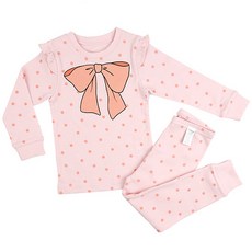 Maykids 女童款點點蝴蝶結30支紗長袖家居套裝