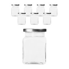 方形香草地毯玻璃瓶 銀蓋, 8入, 200毫升