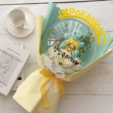 LOVELY FARM 人造花 寶可夢魔術氣球花束 + 刻字插牌 + LED燈飾組, 傑尼龜, 1個