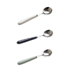 復古色圓形茶匙 3入組, 象牙色、藍色、綠色, 1套