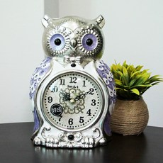 靜音紳士貓頭鷹鑄物桌鐘 HSC-112G, 銀色