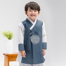 金童兒 男童 雙色黑丹寧韓服 背心 + 上衣 + 褲子套裝 AM225