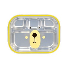 小熊不鏽鋼餐盤便當盒, 混合顏色, 單品