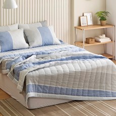 BONNIE LOUISE 拼色直絎縫泡泡紗涼被, 藍色