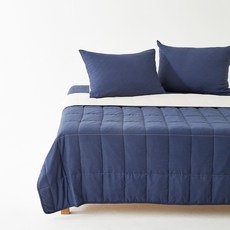 La Pomme Mela水洗皺褶薄被, 海軍藍 + 沙米色
