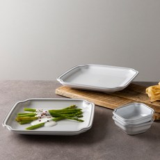 韓國陶瓷 Conte du Jour 義大利麵盤組 4入, 1套, 白色, 灰色