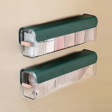 Ju and Ji 黏貼式滑動多用途收納整理盒, 綠色, 2個