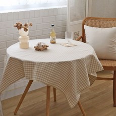 데코토닉 베이직 깅엄체크 베이지 식탁보 원단, 원단(방수X), 4인, 1개