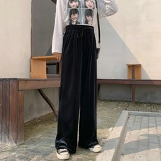 PEONIST 女性絲絨腰部鬆緊帶闊腿褲