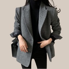 패션플로우 여성용 헤링본 단정한 오피스룩 정장 자켓
