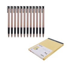 deLi 油性圓珠筆 0.7mm 12入+A4橫線紙 5入, 黑色（圓珠筆）、黃色（墊）, 1套