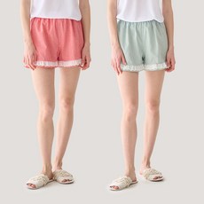 테라우드 여성용 리썸 체크 레이스 3부 파자마 바지 2종 세트