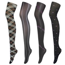 Anyleg 女性圖案花紋絲襪4件組