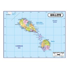 Map.Come 尼維斯聯邦行政地圖塗層 110 x 78cm, 1個