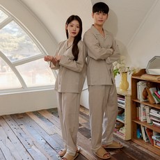 찌니야 커플용 통기성 로얄 40수 순면 긴팔 상의 + 하의 세트 1137
