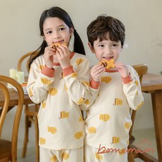 bonumam 童款鯛魚燒刷毛彈力棉長袖居家服套裝