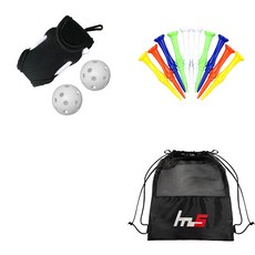 NAYASTYLE 高爾夫球收納袋 GFYP-134-3 + 塑膠高爾夫長球釘 10入 181 + PU收納袋組合, 黑色(收納袋), 隨機出貨(長球釘)