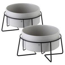 DING DONG PET 寵物奶油色陶瓷食碗 單口, 灰色, 2個