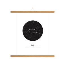 室內裝飾 獅子座星座海報圖 + 61cm木質掛軸套組, 摩卡木色