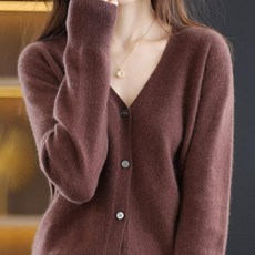 솔레일 여성용 브이넥 루즈핏 쇼트 단색 스웨터 가디건