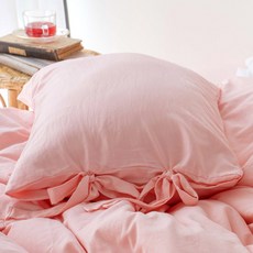 SCOHOME 素色水洗綁帶枕頭套+枕芯組, 更粉紅色