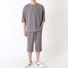 지지블랙 남성용 푸디 링클프리 7부 티셔츠 + 바지 트레이닝 세트