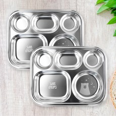 印花不鏽鋼5格餐盤, 單色, 5格餐盤 2入, 1組