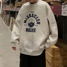 男款冬季Clean刷毛寬鬆版長袖大學T恤