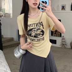 마켓에이 여성용 펀팅 슬림 반팔 티셔츠